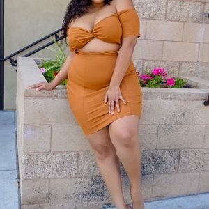 Cognac Off the shoulder dress